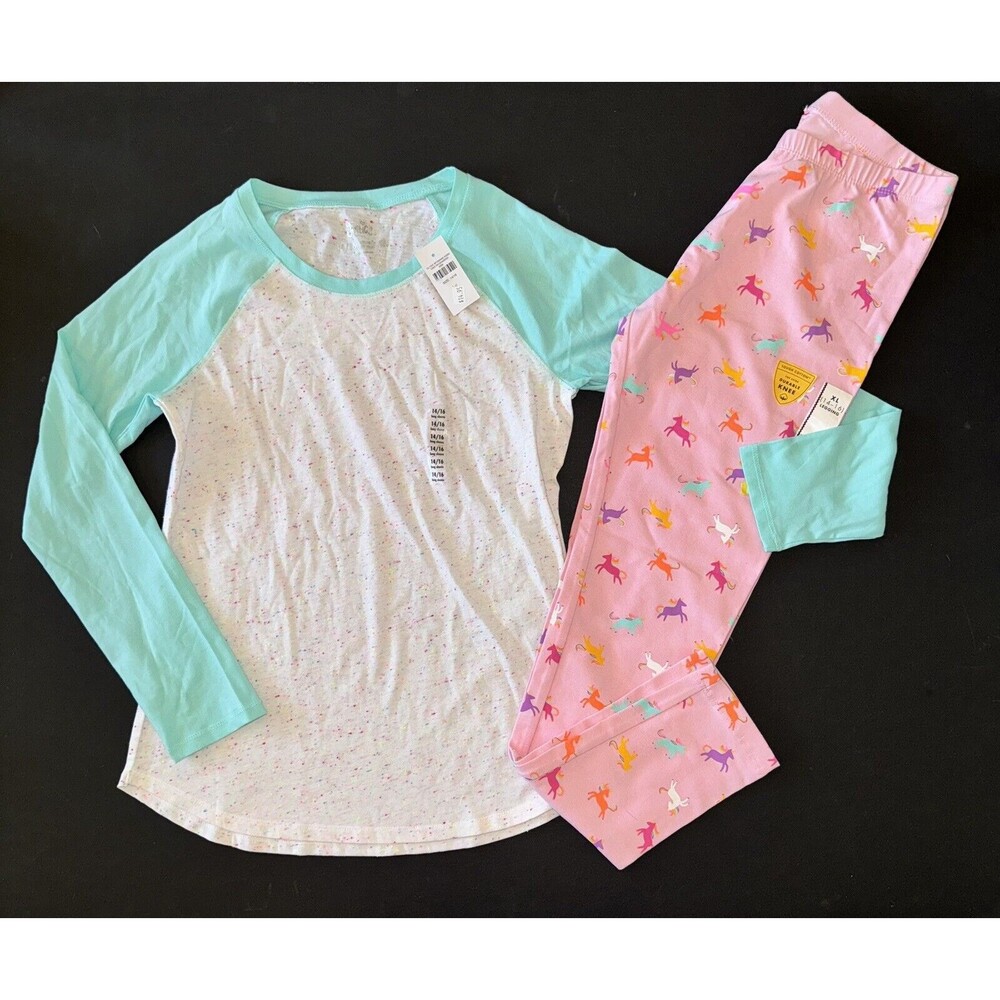 NEW Cat & Jack girls XL Pink Unicorn Leggings Pant Justice Aqua Blue T-shirt Top